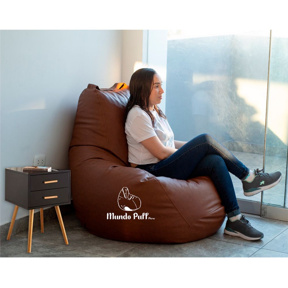 Puff Sillon Jumbo en Ultra cuero Mundo Puff Peru color Marron Habano Para Adultos plazaVea
