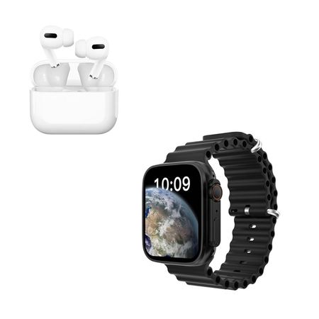 Pack Smartwatch T900 Ultra Negro y Audifono I13 Pro Blanco