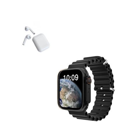 Pack Smartwatch T900 Ultra Negro y Audifono I12 Blanco