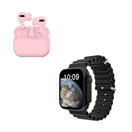 Pack Smartwatch T900 Ultra Negro y Audifono I13 Pro Rosado