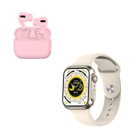 Pack Smartwatch Z59 Ultra Blanco Serie 8 y Audifono I13 Pro Rosado