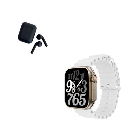 Pack Smartwatch T900 Ultra Blanco y Audifono I12 Negro