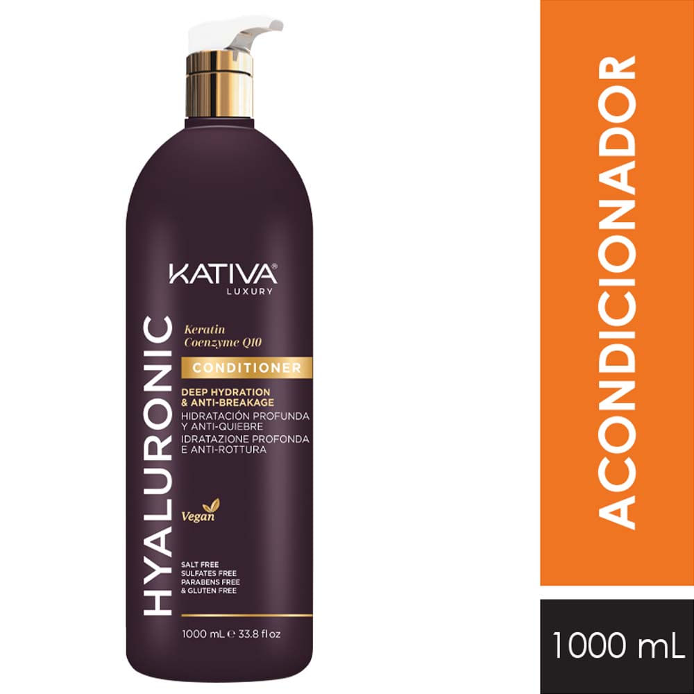 Acondicionador KATIVA con Ácido Hialurónico, Keratina & Q10 Frasco 1L