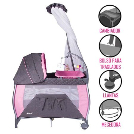 Cuna Corral Ebaby Mecedora Napy Rosado 779-C