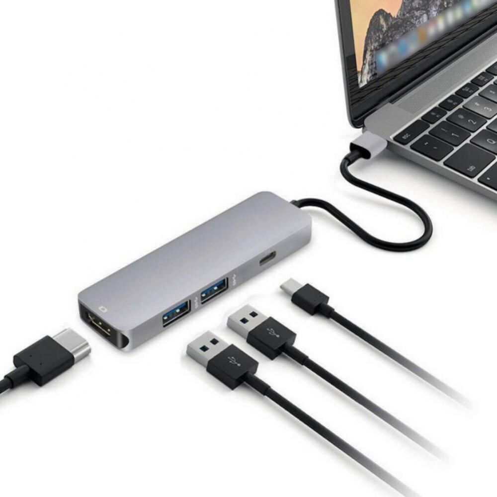 Adaptador 4 en 1 Tipo-C to Hdtv 4k+ Usb3.0 + Usb2.0 + Tipo-C