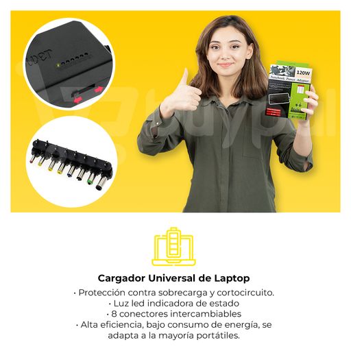 Cargador Universal Laptop Compatible 120W 12V 24V 8 Conectores