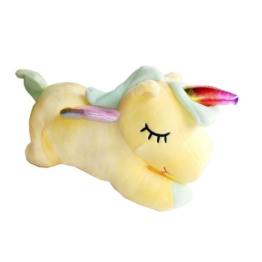 Peluche Unicornio Echado Amarillo Atialergico 30cm plazaVea plazaVea