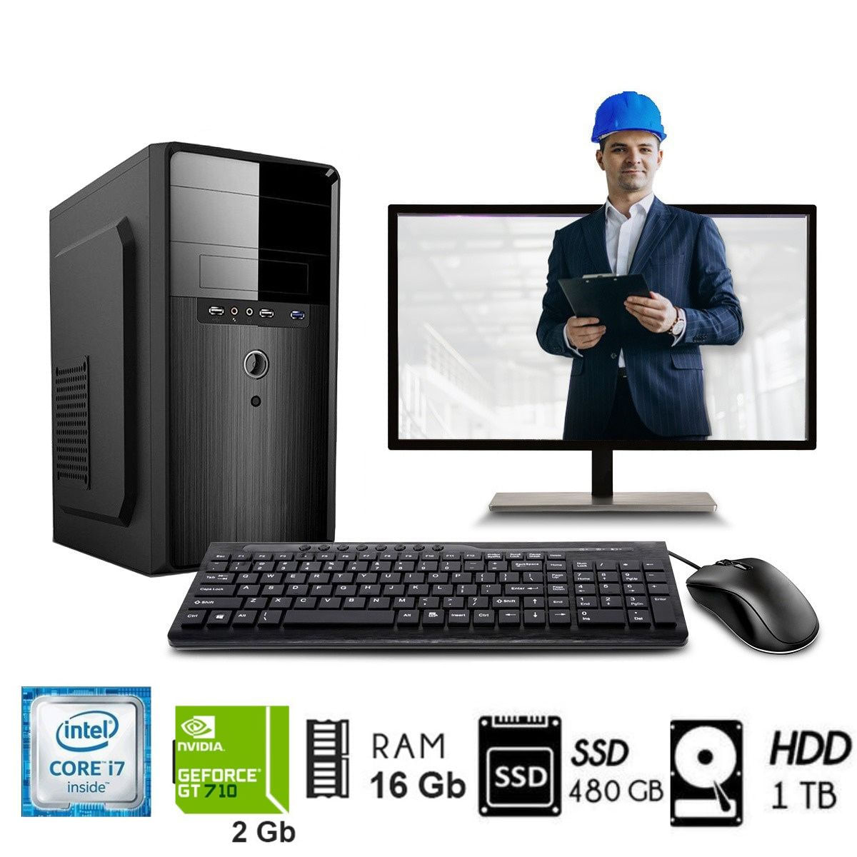 Computadora Intel Core i7 3.2Ghz RAM 16GB Disco 1TB+SSD 480GB Video GT 2GB Monitor 24""