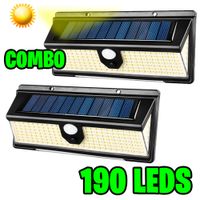 Kit 2 Foco Lampara Solar 190 Led Super Iluminado + 9 Led Azul y Rojo