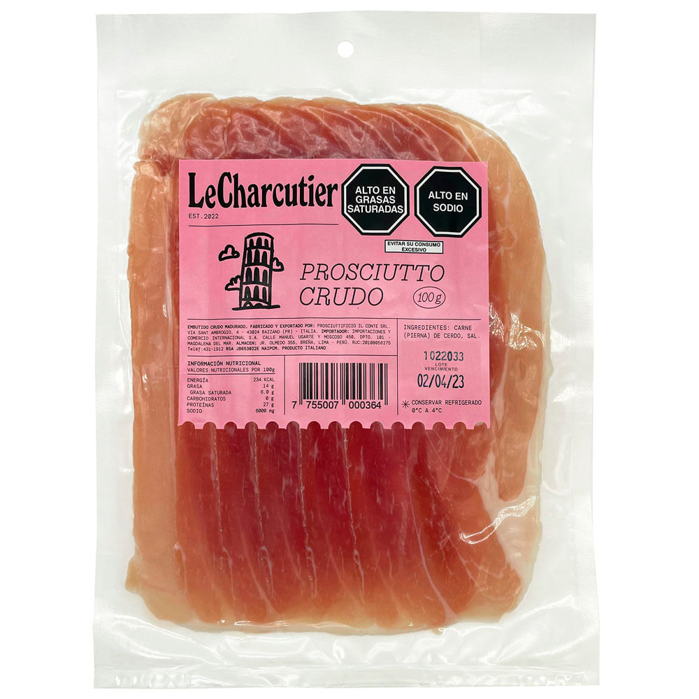 Prosciutto Crudo LE CHARCUTIER Paquete 100g