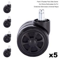 Pack 5 Ruedas Para Silla Gamer De Oficina Reforzadas De PU Giratorias Silenciosas Universal Negro