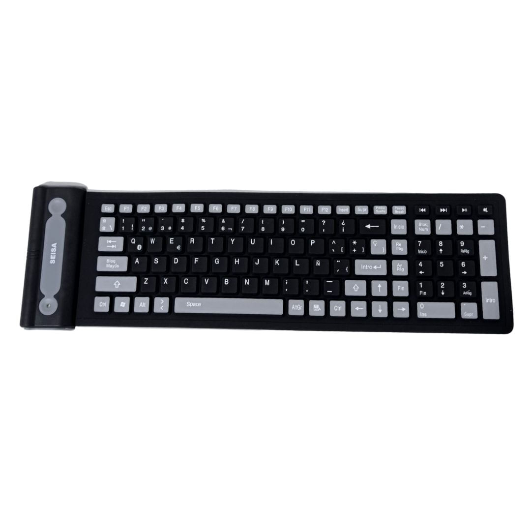 Teclado Bluetooth Flexible Silicona 107 Teclas Seisa Celular Tablet Etc Negro