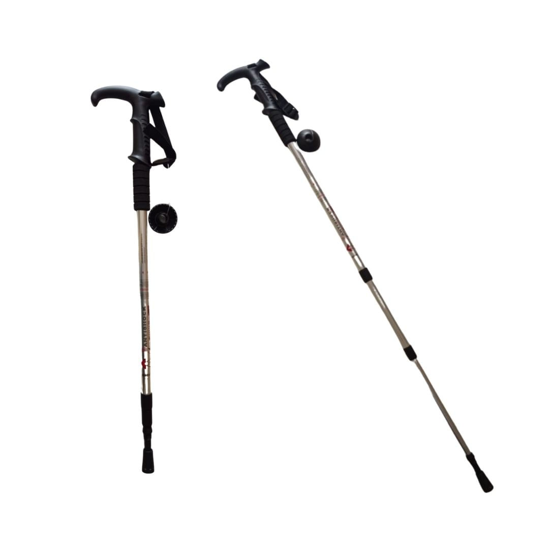 Bastón Trekking Antishock Mango T O L con Roseta Viaje Montañas Plateado