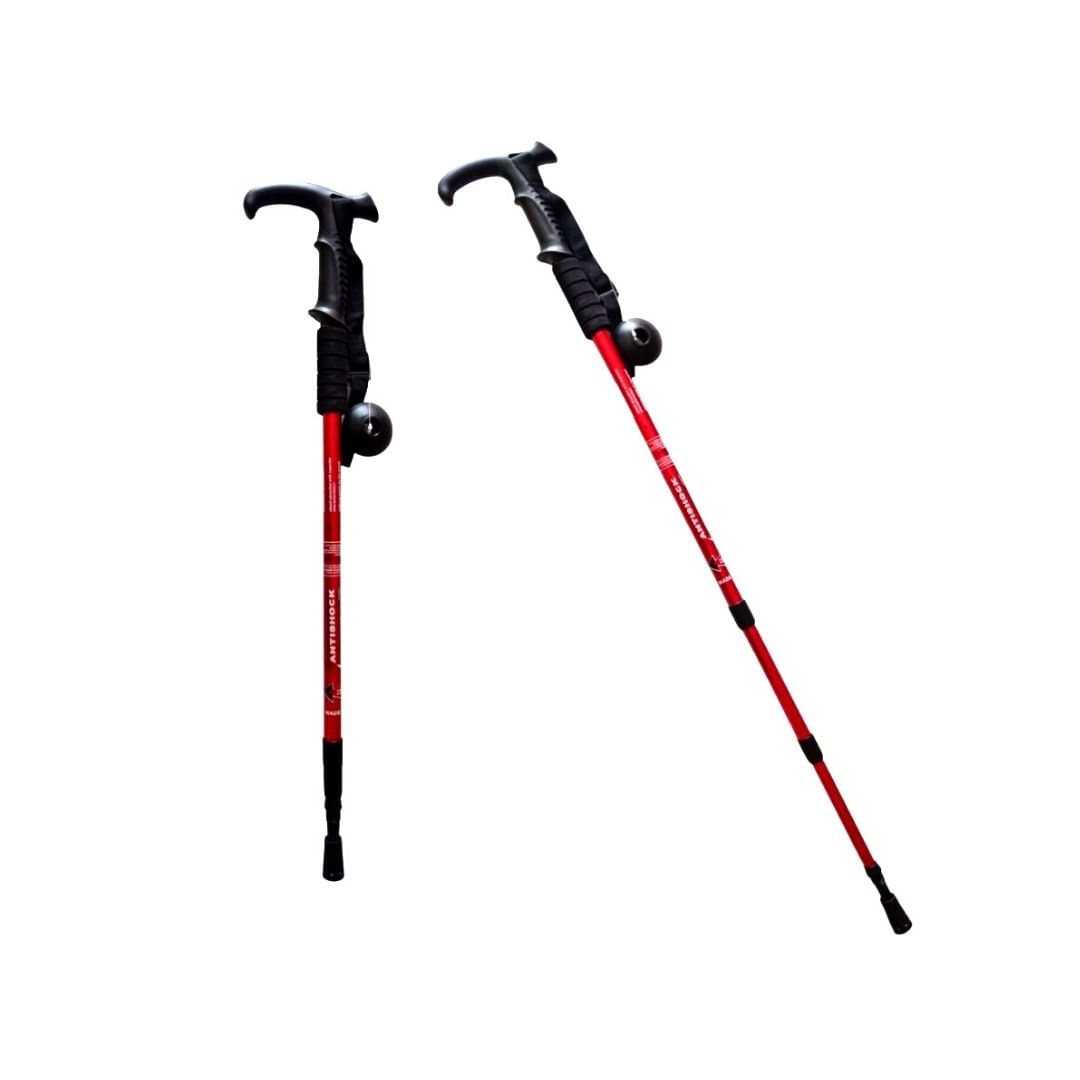 Bastón Trekking Antishock Mango T O L con Roseta Viaje Montañas Rojo