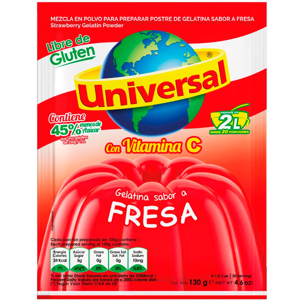 Gelatina UNIVERSAL Sabor a Fresa Bolsa 130g plazaVea Supermercado