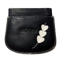Monedero de Cuero Mujer Negro con Corazones beige