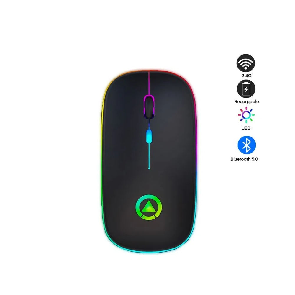 Mouse Inalámbrico Recargable RGB LED USB DPI0 1600 Negro