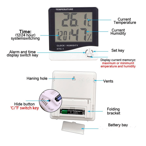 Reloj Termómetro Digital Higrómetro Medidor Temperatura Humedad GENERICO