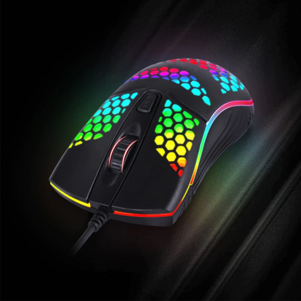 Mouse Óptico Gamer Ergonómico Luces RGB USB DPI 3000 - Color Negro