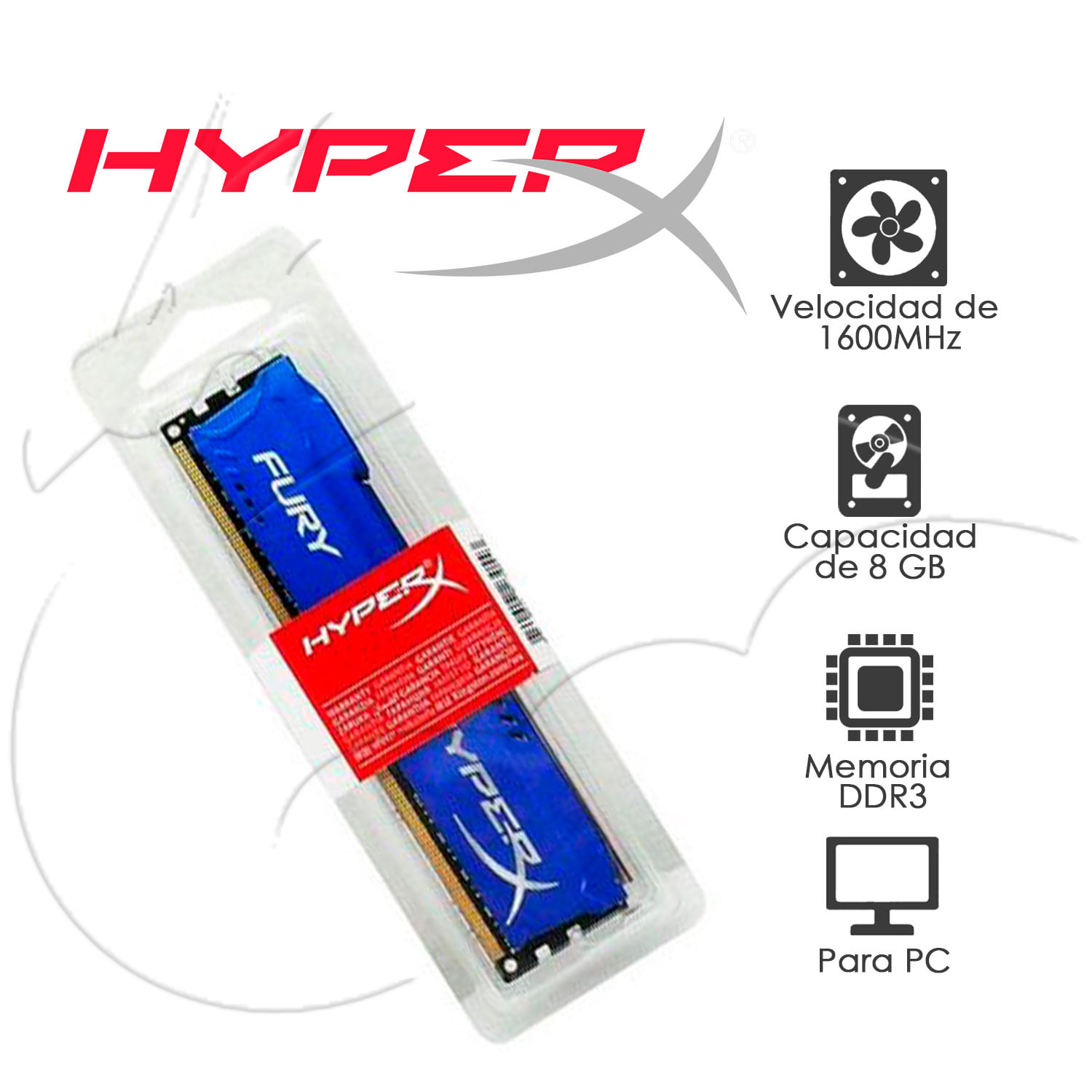 MEMORIAS RAM HYPERX FURY 8GB DDR3 1600MHZ PC