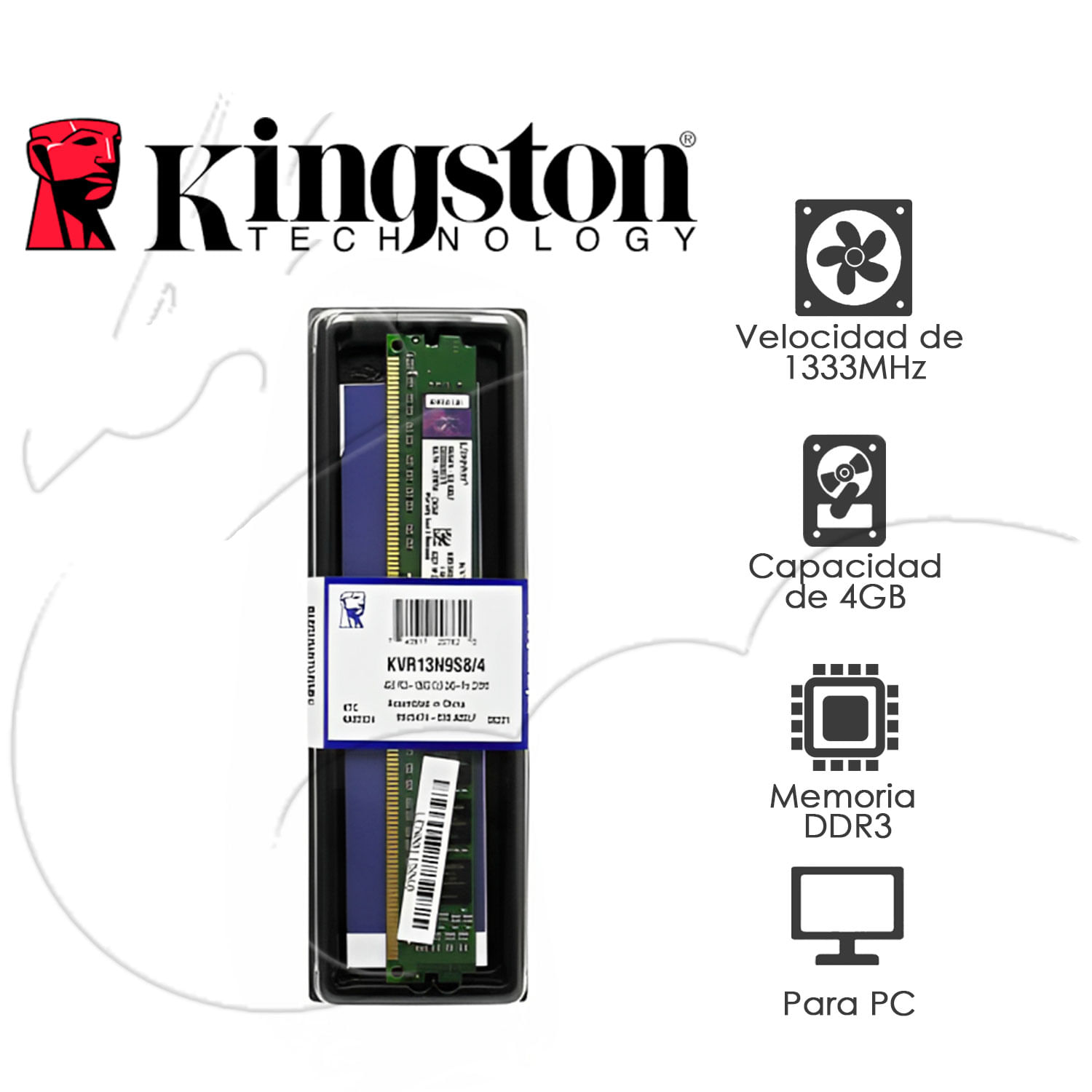 MEMORIA RAM DDR3 1333MHZ 4GB KINGSTON PC