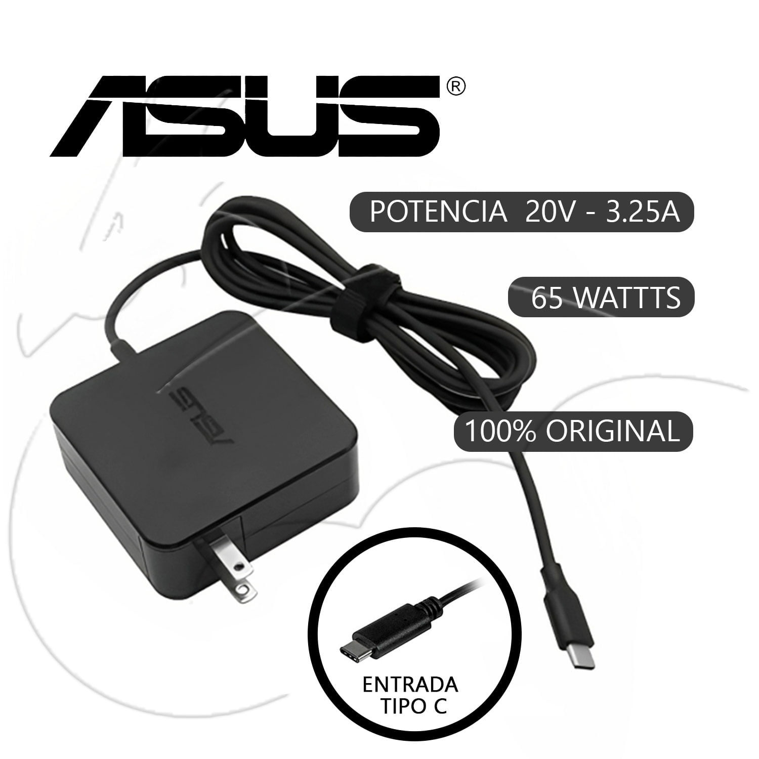 Cargador Asus Tipo C 65w 20v 3.25a