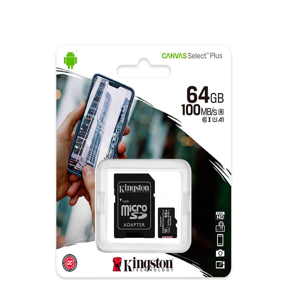 Memoria Micro SD 64GB Kingston 100Mb/s  Clase 10