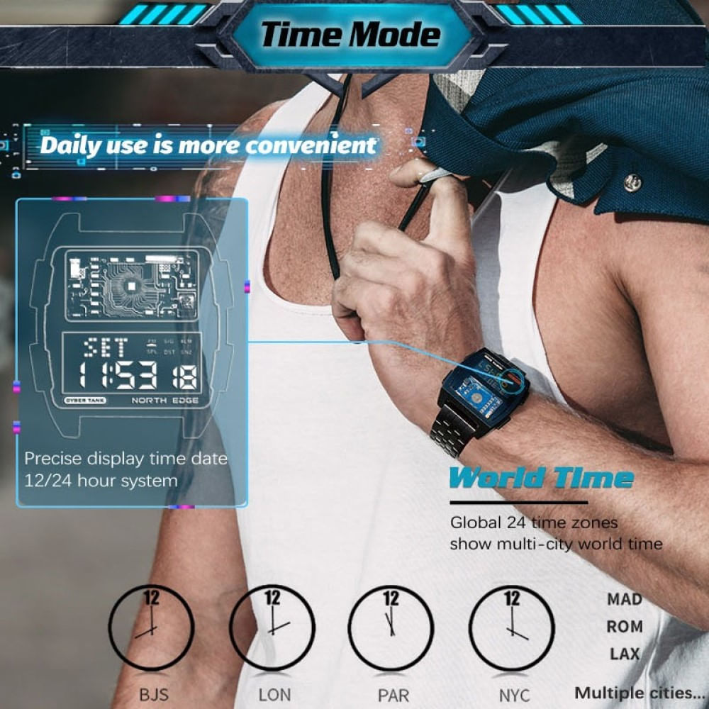 Reloj Digital North Edge CYBER TANK Acero Inoxidable | plazaVea - plazaVea