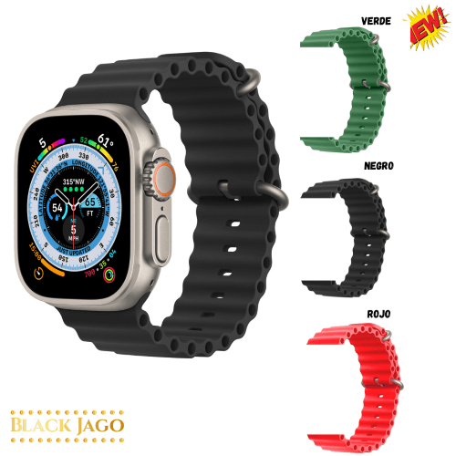 Pack x3 Correa de Silicona Modelo Ocean Watch Ultra SmartWatch I8 Negro, Rojo y Verde