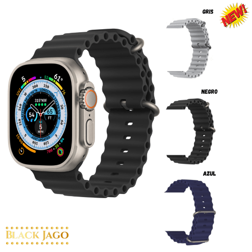 Pack x3 Correa de Silicona Modelo Ocean Watch Ultra SmartWatch I8 Negro, Gris y Azul