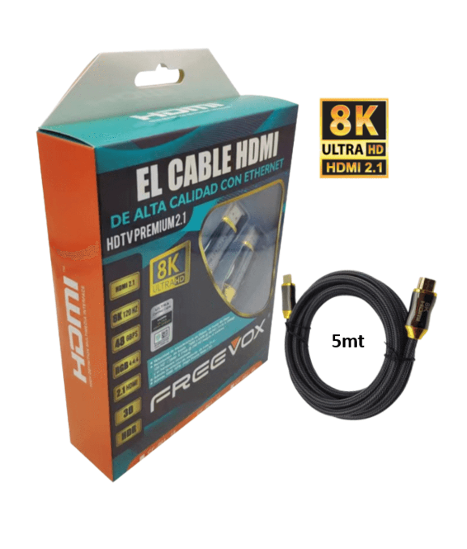 Cable HDMI FREEVOX 8k TRENZADO 5M V2.1 CON ETHERNET
