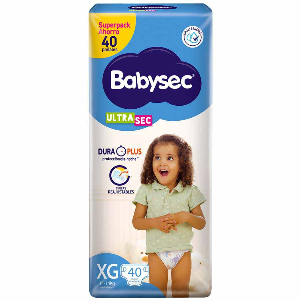 Pañal BABYSEC Ultrasec Hipoalergénico Mega XG Bolsa 40un