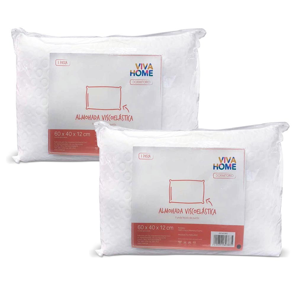 Pack Almohada VIVA HOME Memory Foam Ergonómica 60x40 Paquete 1un x 2un