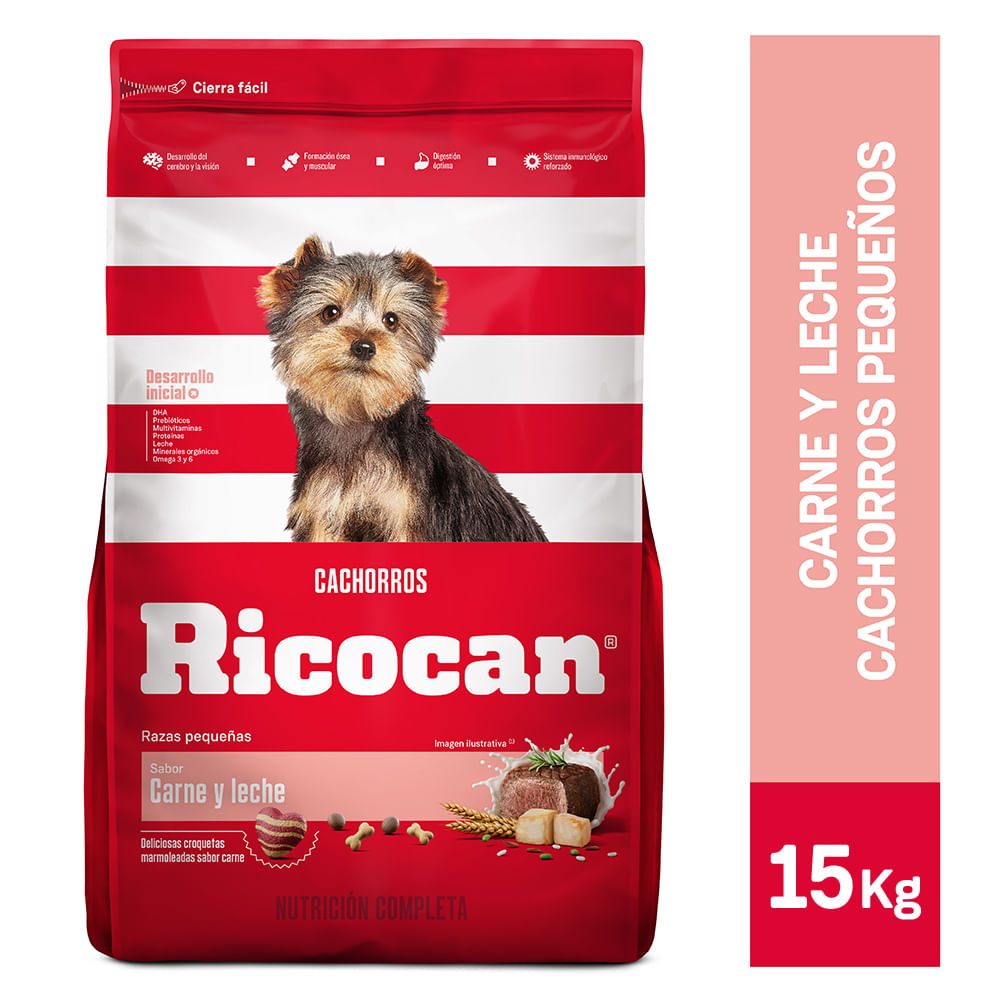Ricocan Alimento para Perros Cachorros Raza Pequeña Carne y Leche Bolsa 15 Kg