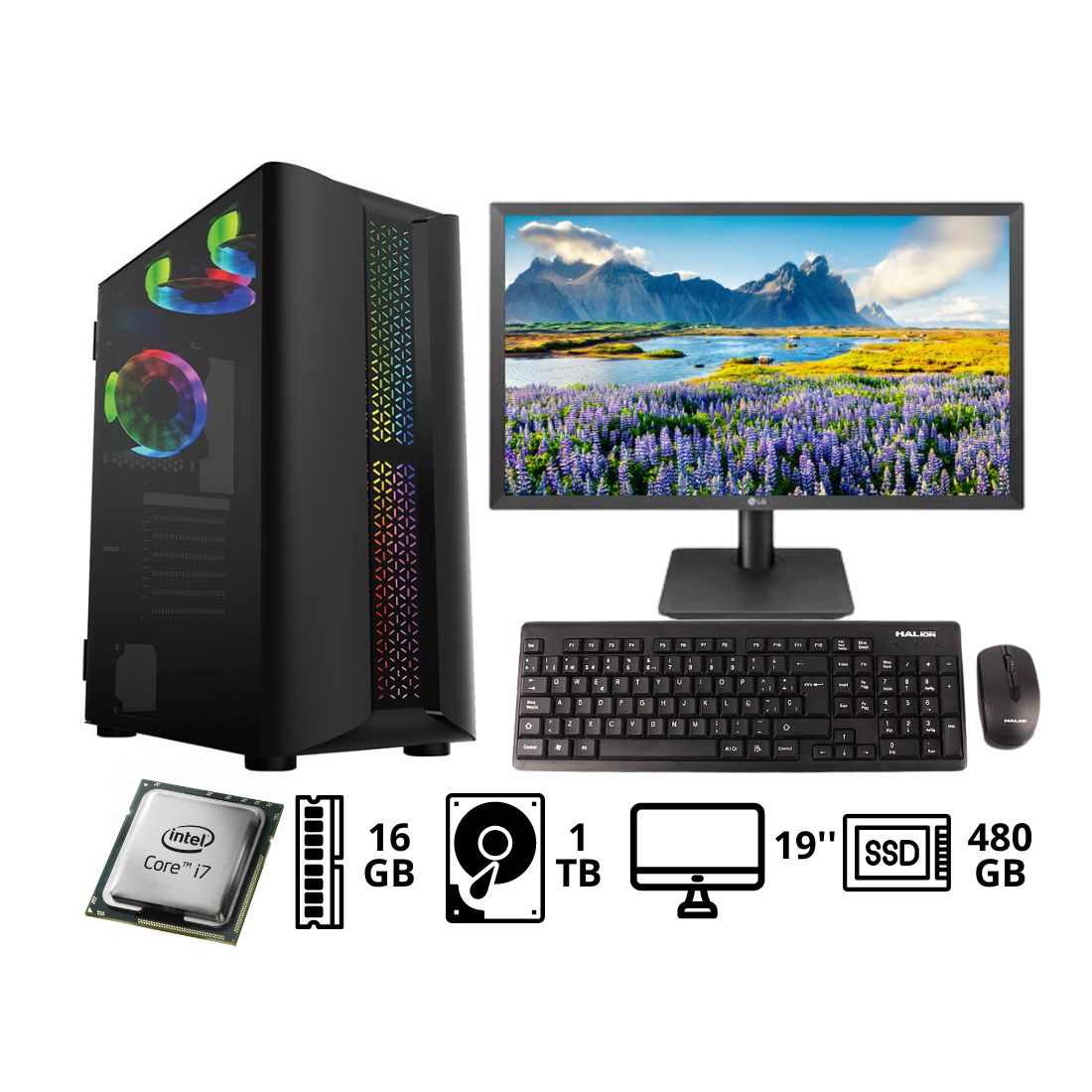 Computadora PC Intel Core I7 6TH RAM 16GB HDD 1TB SSD 480GB MONITOR DE 19''