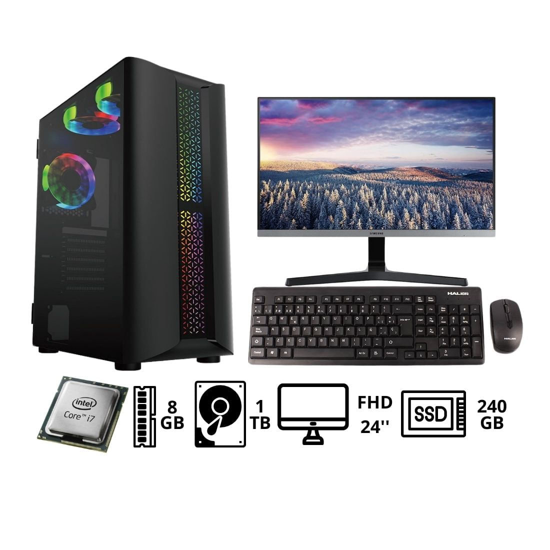 Computadora Pc Intel Core i7 6TH HDD 1TB SSD 240GB RAM 8GB MONITOR 24'' FHD