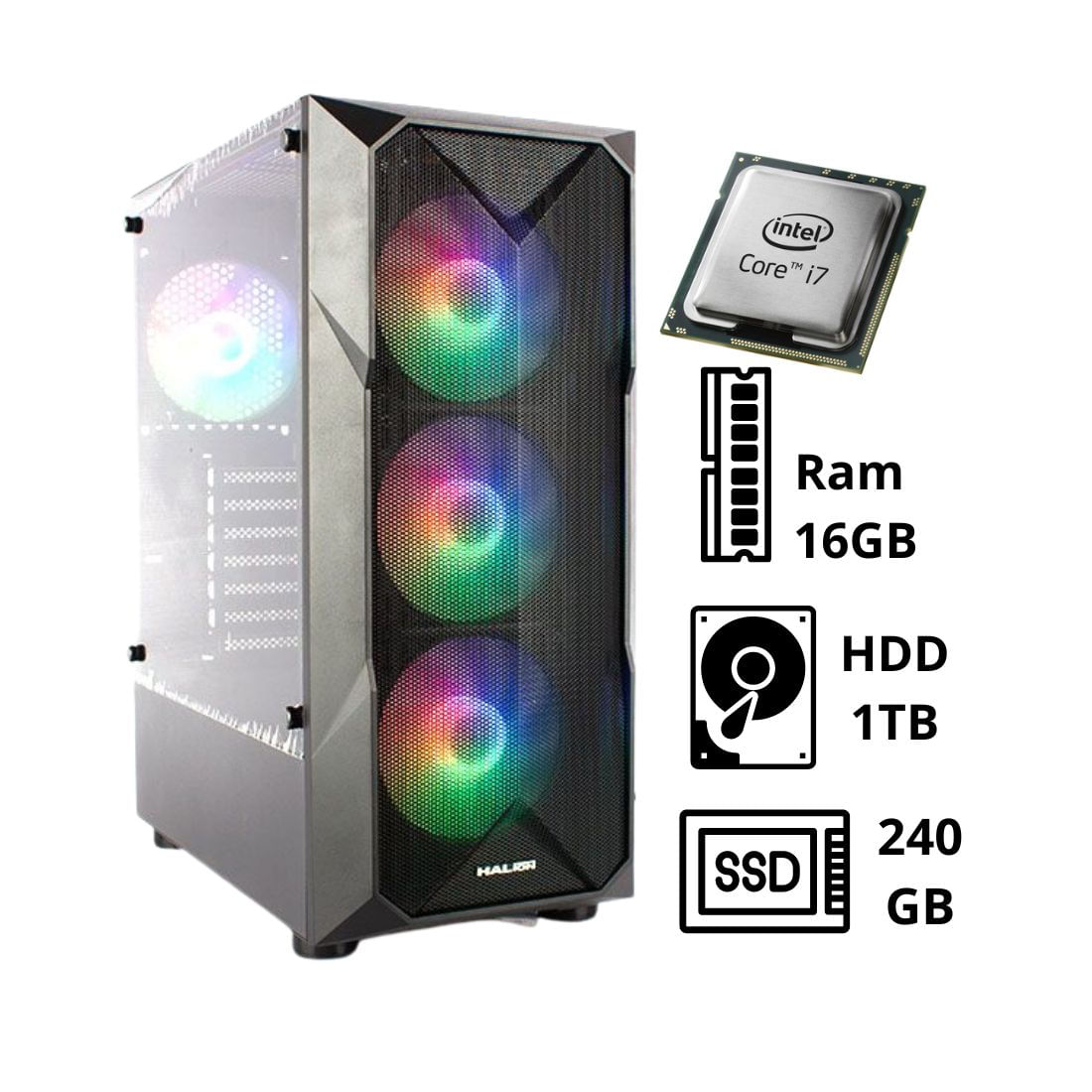 Computadora Pc Intel Core I7 6TH RAM 16GB HDD 1TB SSD 240GB CASE GAMER DE 450W