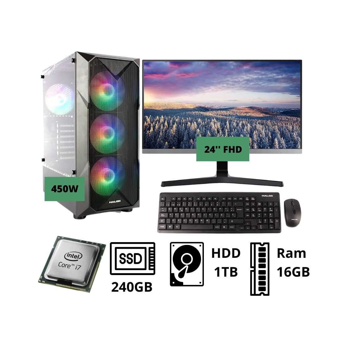 Computadora PC Intel Core I7 3.40 GHZ RAM 16GB HDD 1TB SSD 240 GB PANTALLA DE 24'' FHD
