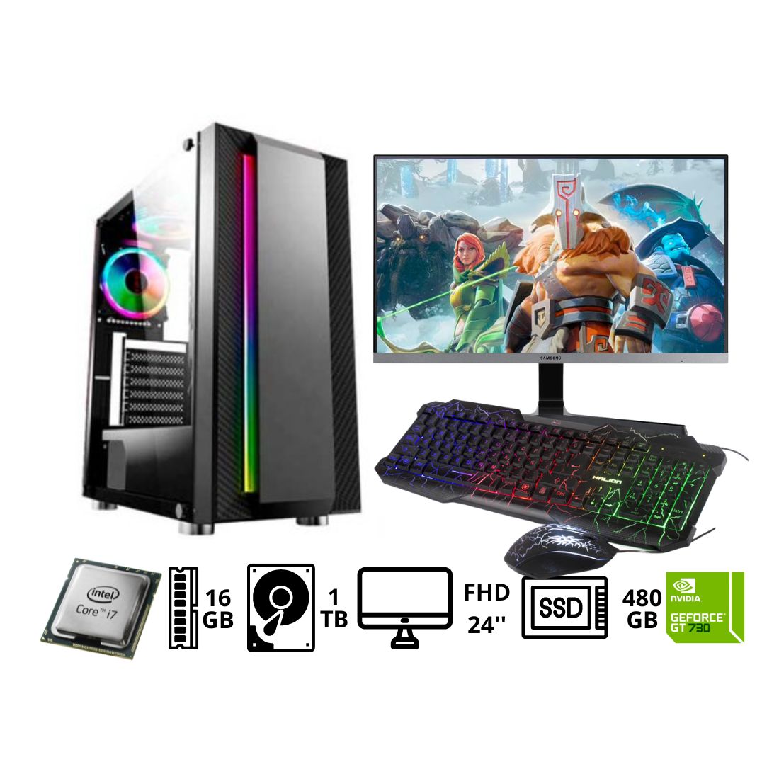 Computadora Gamer Core I7 6TH RAM 16GB HDD 1TB SSD 480GB VIDEO GT 730 4GB M. 24''