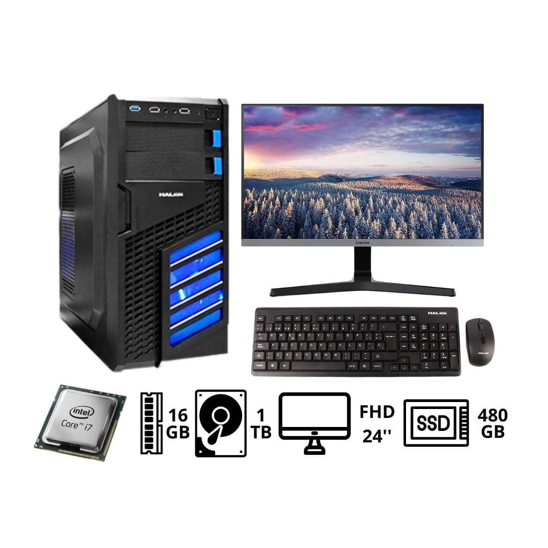 Computadora PC Intel CORE I7 3.4 GHZ RAM 16GB HDD 1TB MONITOR 24''FHD SSD 480GB