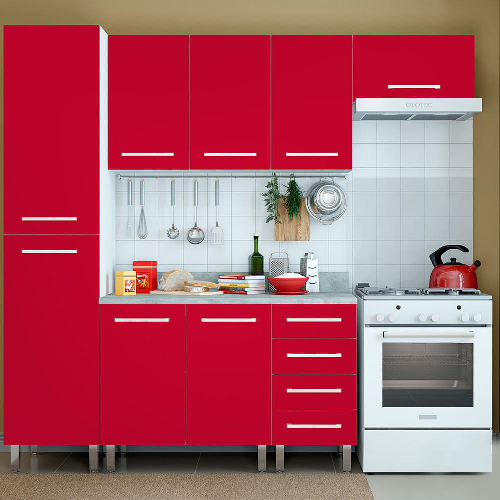 Cardenal trabajo duro cortesía COMBO Muebles de cocina modulares 2.25 metros Rojo| plazaVea - Supermercado