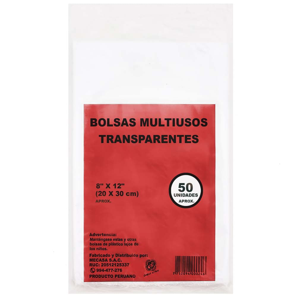 Bolsa Chequera MECASA Transparente 20x30cm Paquete 50un