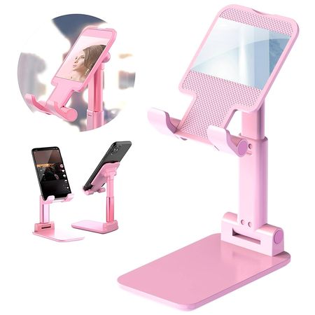 Soporte de Celular con Espejo Ajustable Plegable para Escritorio Rosa C07