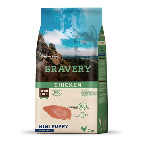 Comida para Perro Cachorro Razas Pequeñas Bravery Libre de Grano Pollo 7kg