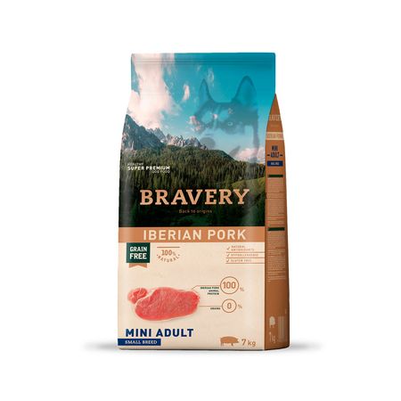 Comida para Perro Adulto Raza Pequeña Bravery Libre de Grano Cerdo Ibérico 7kg