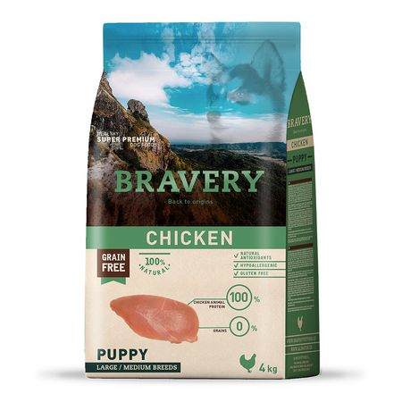 Comida para Perro Cachorro Razas Grandes Bravery Libre de Grano Pollo 4kg