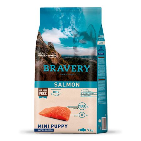 Comida para Perro Cachorro Razas Pequeñas Bravery Libre de Grano Salmón 7kg