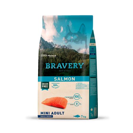 Comida para Perro Adulto Raza Pequeña Bravery Libre de Grano Salmón 7kg