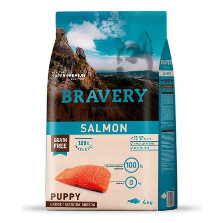 Comida para Perro Cachorro Razas Grandes Bravery Libre de Grano Salmón 4kg