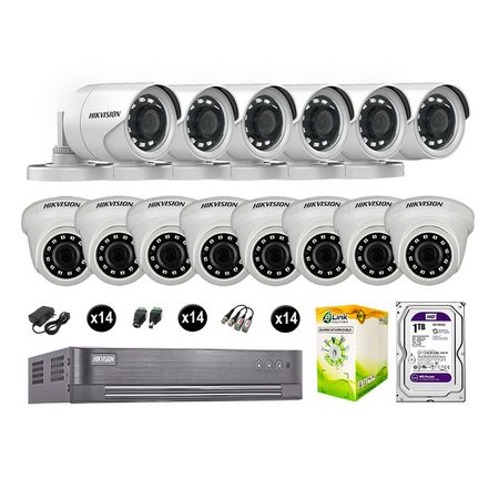 Cámaras Seguridad Hikvision Kit 14 Vigilancia Full Hd 1080P + Disco 1Tb Completo